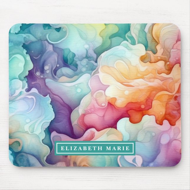 Rainbow Watercolor Splash Name Template Mouse Pad (Front)