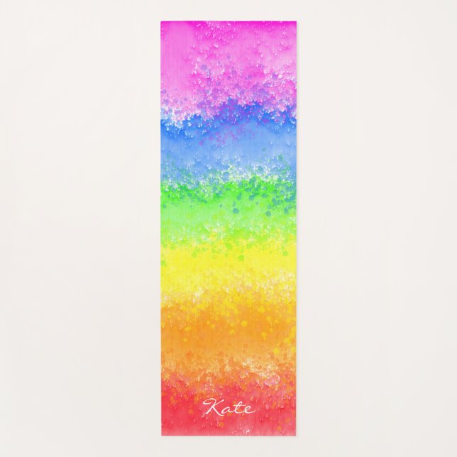 Rainbow watercolor splatter custom personalised yoga mat (Front)