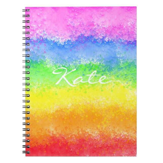 Rainbow watercolor splatter custom personalized notebook (Front)