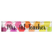 Rainbow Watercolor Splatter Teacher Desk Nameplate