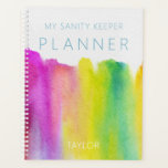 Rainbow Watercolor Stripe Modern Planner<br><div class="desc">This planner has a background of a watercolor rainbow on a white background. Personalise it with your name.  Simple and contemporary. Created by Simply Farmhouse Press.</div>