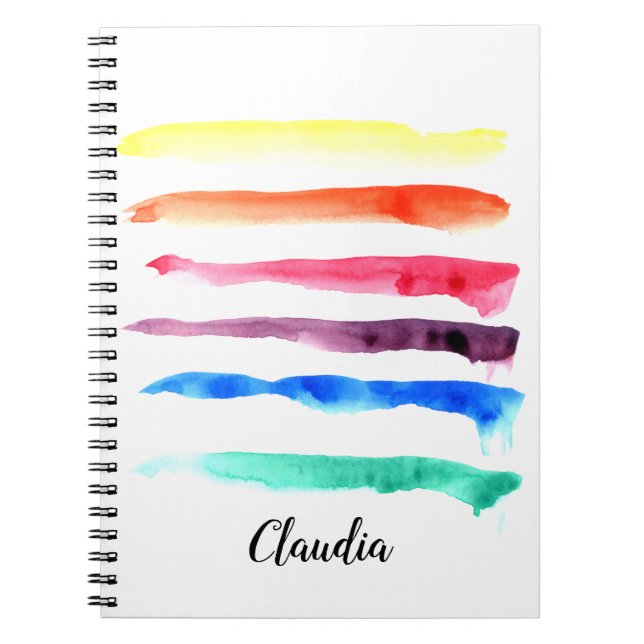 Rainbow Watercolor Stripes Hand Painted  Notebook (Front)