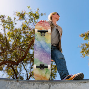 Rainbow Watercolor Stripes Pattern  Skateboard