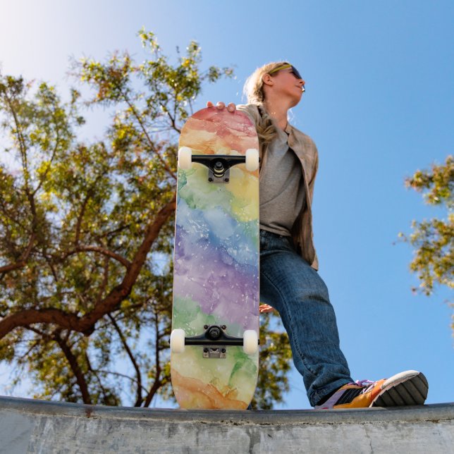 Rainbow Watercolor Stripes Pattern  Skateboard (Outdoor 1)