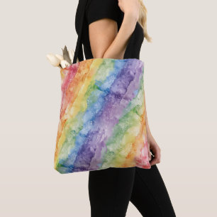 Rainbow Watercolor Stripes Pattern Tote Bag