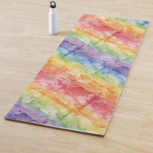 Rainbow Watercolor Stripes Pattern  Yoga Mat