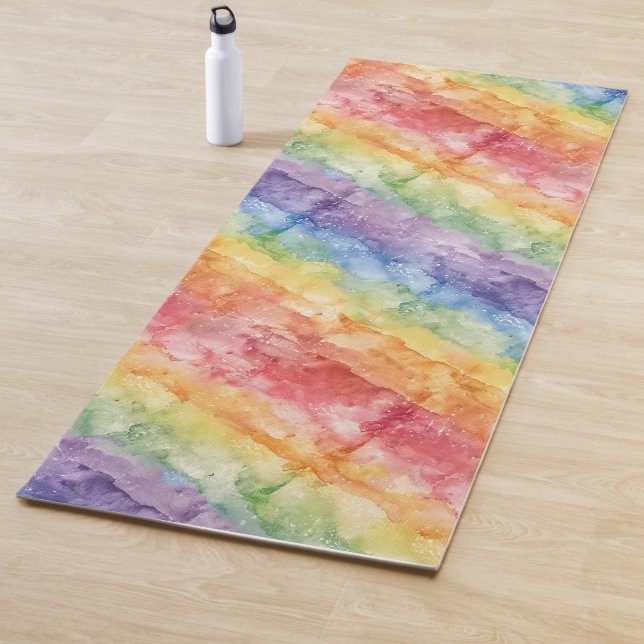Rainbow Watercolor Stripes Pattern  Yoga Mat (In Situ)