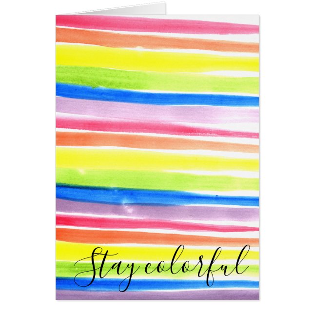 Rainbow Watercolor Stripes Stay Colourful Birthday (Front)