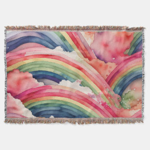 rainbow watercolor throw blanket