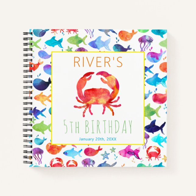 Rainbow Watercolor Under The Sea Crab Guest Book (Front)