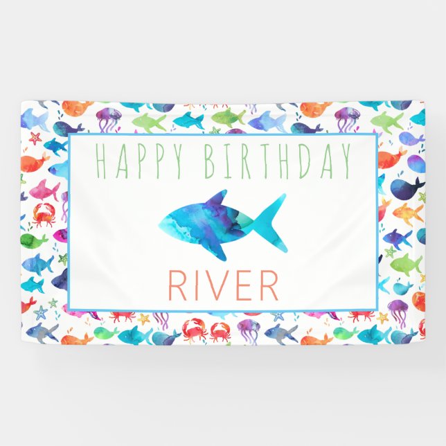 Rainbow Watercolor Under The Sea Rainbow Fish Banner (Horizontal)