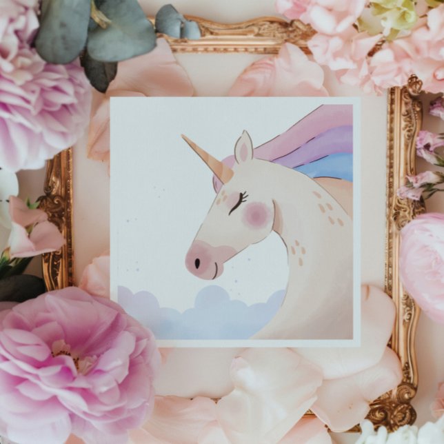 Rainbow Watercolor Unicorn Birthday Party | Napkin (Creator Uploaded)