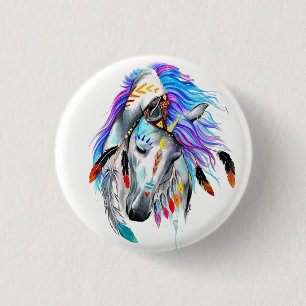 Rainbow watercolor war horse 3 cm round badge