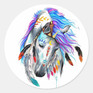 Rainbow watercolor war horse classic round sticker