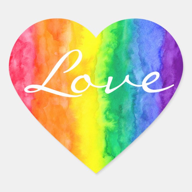 Rainbow Watercolor Wash Heart Sticker (Front)