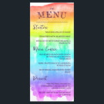 Rainbow Watercolor Wash LGBTQ Wedding Menu<br><div class="desc">Colourful LGBTQ wedding menu featuring a watercolor ombre wash covering most of the card with charming hand-writing fonts in dark purple. Add your starters,  main courses,  and desserts.</div>