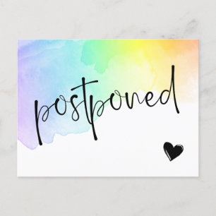 Rainbow Watercolor Wash Postponed Wedding Announcement Postcard