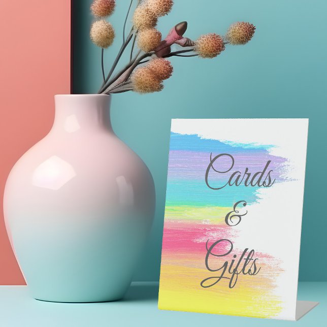 Rainbow Watercolor Wedding Cards and Gifts Table Pedestal Sign (Creator Uploaded)