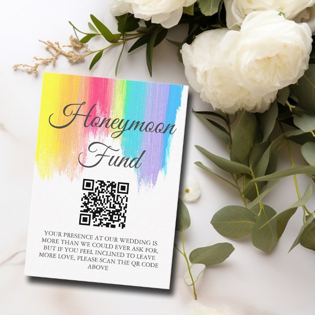Rainbow Watercolor Wedding Honeymoon Fund QR Code Enclosure Card (Creator Uploaded)