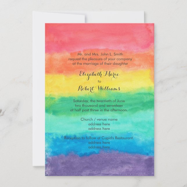 Rainbow Watercolor Wedding Invitation (Front)