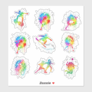 Rainbow Watercolor Winter Sports