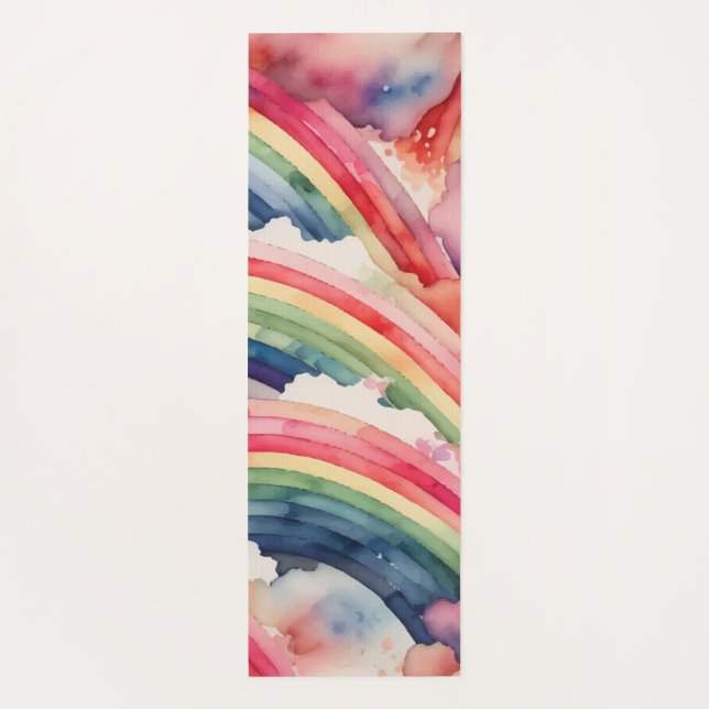 rainbow watercolor yoga mat (Back)