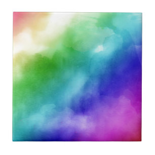 Rainbow Watercolors Ceramic Tile