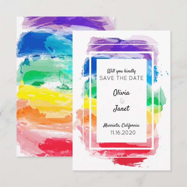 Rainbow Watercolors Collection Save The Date Invitation (Front/Back)