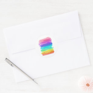 Rainbow Watercolors Modern Art Name Colourful Classic Round Sticker