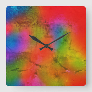 Rainbow Watercolour Abstract Ombre Liquid Art Square Wall Clock