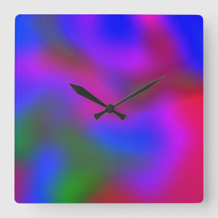 Rainbow Watercolour Abstract Ombre Liquid Art Square Wall Clock