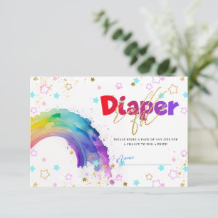 Rainbow Watercolour Baby Shower Diaper Raffle Card