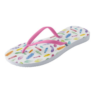 Rainbow Watercolour Feathers Summer Flip Flops