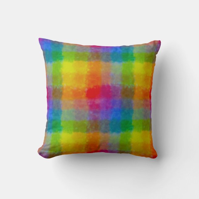 Rainbow Watercolour Squares Cushion (Front)