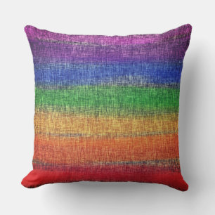 Rainbow Watercolour Stripe Crosshatch Throw Pillow