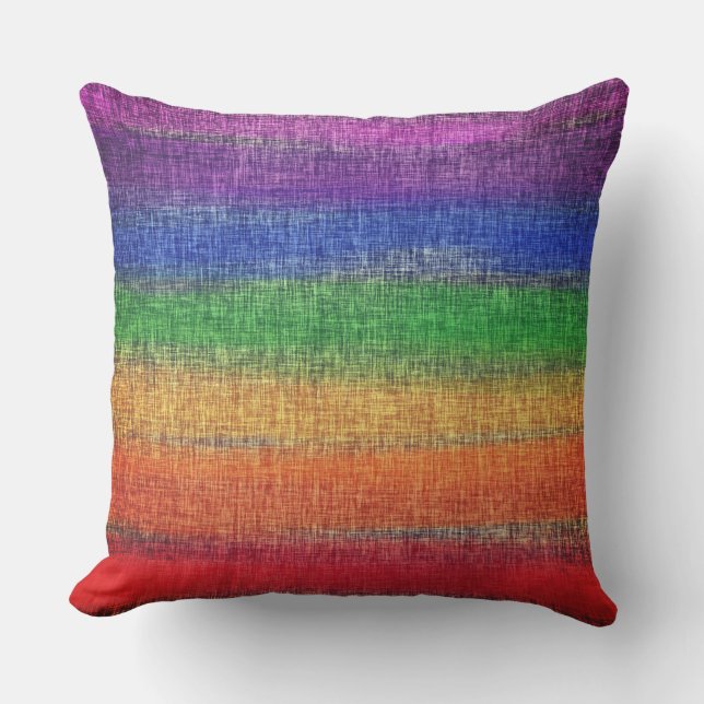 Rainbow Watercolour Stripe Crosshatch Throw Pillow (Front)