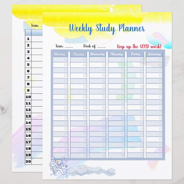 Rainbow Watercolour Study Planner and Things to DO (Front/Back)