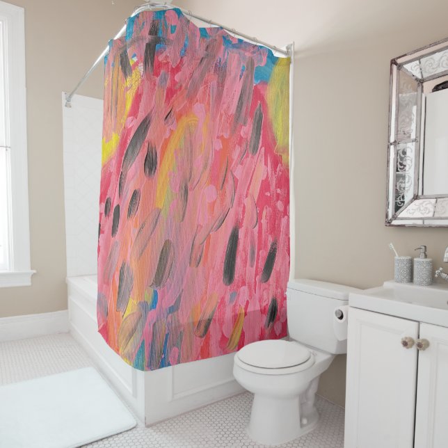 Rainbow Waterfall Painting Shower Curtain (In Situ)