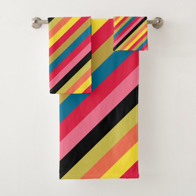 Rainbow Waterfall Stripes Bath Towel Set (Insitu)