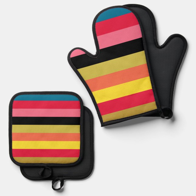 Rainbow Waterfall Stripes  Oven Mitt & Pot Holder Set (Front/Back)