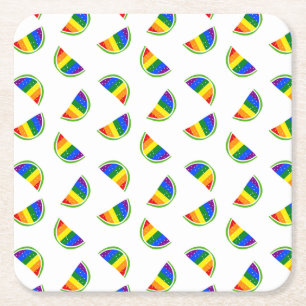 Rainbow Watermelon Pattern Square Paper Coaster