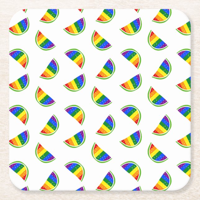 Rainbow Watermelon Pattern Square Paper Coaster (Front)