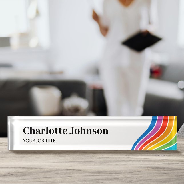 Rainbow Wave Personalised Name Business Nameplate (Creator Uploaded)