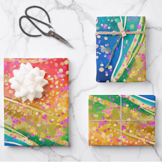 Rainbow Wave with Confetti Wrapping Paper Sheet