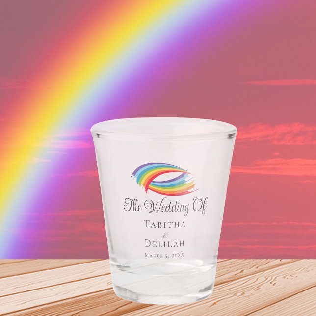 Rainbow Waves Beautiful Custom LGBT Wedding Shot Glass (Creator Uploaded)