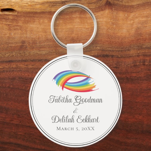 Rainbow Waves Beautiful Custom Wedding Key Ring (Front)
