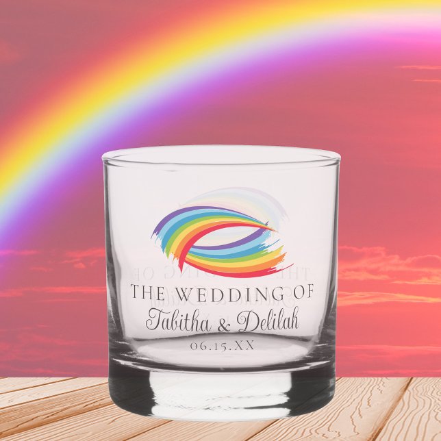 Rainbow Waves Beautiful Custom Wedding Whiskey Glass (Creator Uploaded)