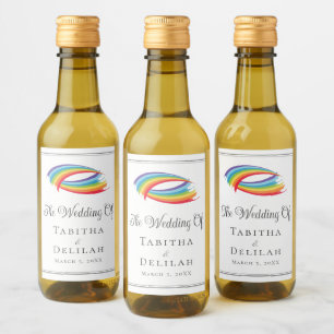 Rainbow Waves Beautiful LGBT Wedding Mini Wine Label