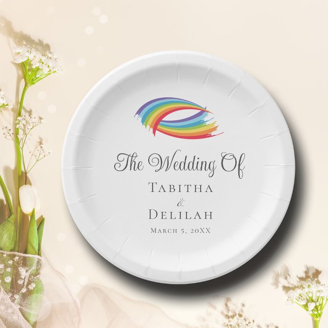 Rainbow Waves Beautiful LGBT Wedding Paper Plate (Creator Uploaded)