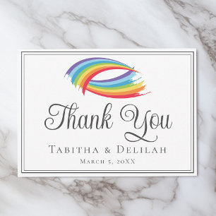Rainbow Waves Beautiful LGBT Wedding Thank You Card